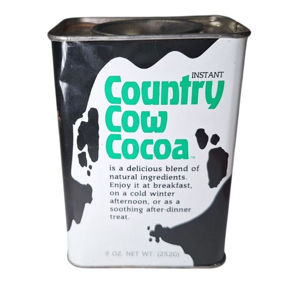 Country Cow Cocoa Tin Vintage Vermont Instant Drink‎ Mix Spots 9 oz Empty Metal